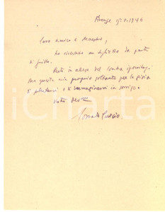 Autografo originale 1946 FIRENZE Lettera Corrado CURCIO a un collega per pubblicazione  Autografo 1