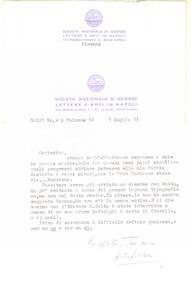 Autografo originale 1974 NAPOLI Lettera Pietro PIOVANI su pubblicazioni in sospeso  AUTOGRAFO 1