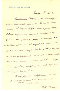 Autografo originale 1953 ROMA Lettera senatore Raffaele CIASCA per condoglianze  Autografo 1