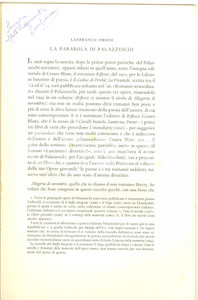 Libro, pubblicazione d epoca 1967 Lanfranco ORSINI La parabola di Palazzeschi  Invio AUTOGRAFO 1