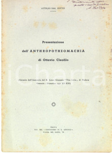 Libro, pubblicazione d epoca 1942 Attilio DAL ZOTTO Presentazione dell  Antropotheomachia  Invio Autografo 1