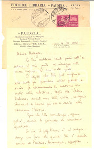 Autografo originale 1948 ARONA  PAIDEIA  Lettera Giuseppe SCARPATI a un collega  AUTOGRAFO 1