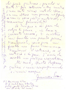 Autografo originale 1957 VENEZIA Lettera Francesco SEMI sull opera di un traduttore  Autografo 1
