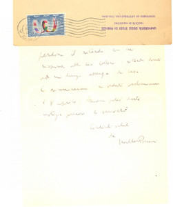 Autografo originale 1958 UNIVERSITA  DI FIRENZE Lettera Walter BINNI a un collega  AUTOGRAFO 1