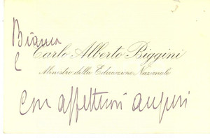 Autografo originale 1944 RSI Ministro Carlo Alberto BIGGINI  Biglietto da visita AUTOGRAFO 1
