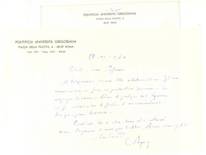 Autografo originale 1974 ROMA Pontificia UniversitÃ  Gregoriana  Padre Carlo BOYER  Autografo 1