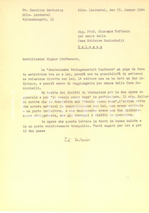Autografo originale 1944 KOHLN Lettera Lili SERTORIUS per diritti di traduzione  AUTOGRAFO 1