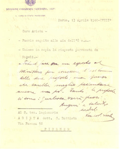 Autografo originale 1940 PARMA Divisione LITTORIO  Alessandro SCALA  Giuseppe DE FEIS  AUTOGRAFI 1