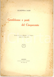 Libro, pubblicazione d epoca 1931 Giuseppina SASSI Gentildonne e poeti del Cinquecento  Invio AUTOGRAFO 1