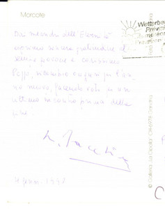 Autografo originale 1990 MORCOTE TICINO Cartolina Luigi Giuseppe JACCHIA  AUTOGRAFO FG VG 1