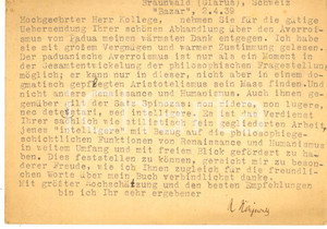Autografo originale 1939 BRAUNWALD / GLARONA Cartolina Richard HONIGSWALD a un collega  AUTOGRAFO 1