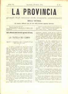 Documento originale, autentico 1873 CAPODISTRIA  LA PROVINCIA La tutela dei campi  Giornale ISTRIA nÂ° 20 1