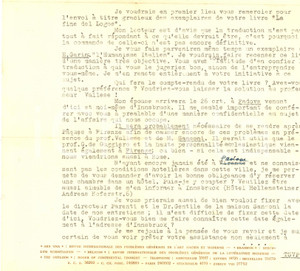 1948 BRUXELLES Editions Panthéon - Lettera Koloman KOLLAR per viaggio *AUTOGRAFO