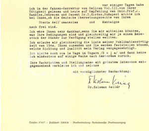 Autografo originale 1941 BAJA  PANTHEON AKADEMISCHE VERLAGSANSTALT  Koloman KOLLAR  AUTOGRAFO 1