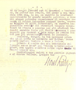 Autografo originale 1949 MERANO Lettera Horst RUDIGER sulla rivista Erasmus  AUTOGRAFO 1