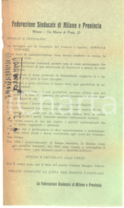 Materiale pubblicitario d’epoca 1946 MILANO Elezioni comunali  Lista BLOCCO NAZIONALE  Volantino propaganda 1
