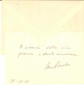 Autografo originale 1951 PADOVA Piero PIEROBON  Biglietto con messaggio AUTOGRAFO 1