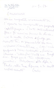 Autografo originale 1967 PADOVA Lettera ing. Carlo GRIFFEY  per opera sulla cittÃ   AUTOGRAFO 1