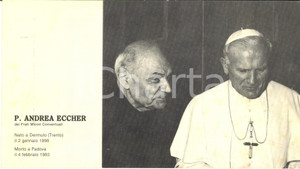 Oggetto da collezione cartaceo 1983 PADOVA Padre Andrea ECCHER  Biglietto illustrato per trigesimo 24x13 cm 1