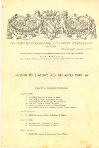Documento originale, autentico 1947 PAVIA Collegio GHISLERI  Alunni per l anno accademico 194647 1