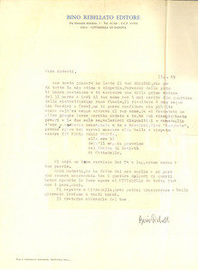 Autografo originale 1969 PADOVA Lettera Bino REBELLATO editore per XIV Festa Poesia  Autografo 1