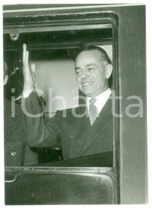 1957 ROMA Gaetano MARTINO in partenza per Bruxelles saluta dal treno *Foto 13x18