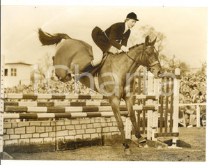 1958 BADMINTON Horse Trials - Sheila WILLCOX on HIGH AND MIGHTY jumping a fence