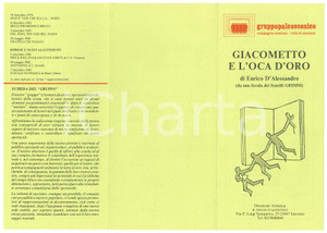 Materiale pubblicitario d’epoca 1985 SARONNO  TEATRO Gruppo Palcoscenico GIACOMETTO E L OCA D ORO Brochure 1