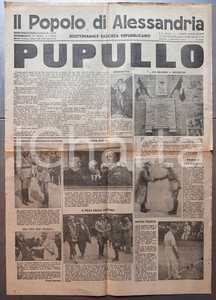 Marzo 1945 RSI IL POPOLO DI ALESSANDRIA Duca VISCONTI DI MODRONE "Pupullo" Giornale originale d'epoca, "bisettimanale fascista repubblicano".Il giornale bersaglia con il soprannome di "Pupullo" il duca Visconti di Modrone,  con l'accusa di avere tradito il fascismo.DATA: Gioved&igrave; 15 marzo 1945PAGINE: 1 (2 facciate) FAIR/discreto piegature d'epoca, con piccolo strappo centrale e strappo marginale  originale e autentica 1