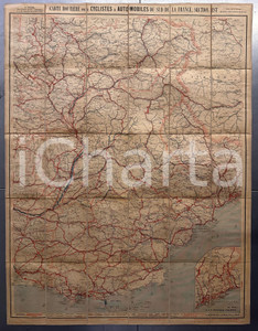 1904 Carte TARIDE - Midi de la FRANCE - Carte cycliste automobile ^Mappa su tela Mappa d'epoca, montata su tela.CONDIZIONI: G GOOD/buono  Formato: 71x92 cm originale e autentica 1