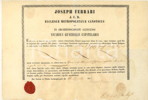Documento originale, autentico 1848 GENOVA AutenticitÃ  reliquia mantello san Giuseppe Can. Giuseppe FERRARI 1