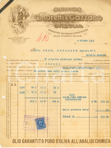 Documento originale, autentico 1932 ONEGLIA IM Oleificio AMORETTI & GAZZANO olio puro d oliva Fattura 1