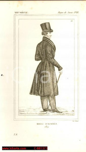 Stampa, bozzetto originale 1852 REGNE de LOUIS XVIII Modes d hommes en 1819 Gravure CAMUS 1