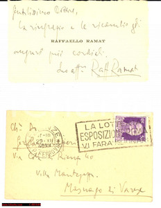 Autografo originale 1940 FIRENZE Biglietto auguri Raffaello RAMAT - Autografo 1