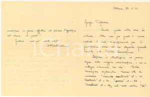 Autografo originale 1941 MILANO Angelo MONTEVERDI corregge Ritmo Laurenziano Gerolamo LAZZERI 1