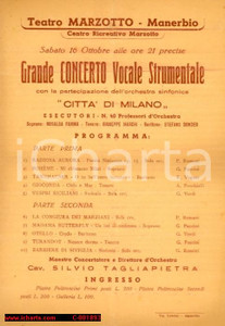 Materiale pubblicitario d’epoca 1940 ca MANERBIO (BS) Teatro MARZOTTO - Concerto orchestra CITTA' DI MILANO 1