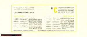 Documento originale, autentico 1938 MILANO TECNOMASIO BROWN BOVERI Concerto di fabbrica - Programma 1