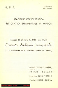 Materiale pubblicitario d’epoca 1939 MILANO Conservatorio VERDI Concerto JUVENILIS LYMPHA con Elisa FIORONI 1
