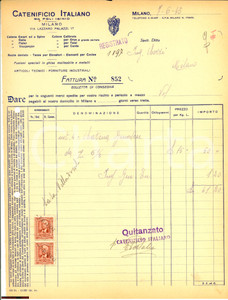 Documento originale, autentico 1943 MILANO via Lazzaro Palazzi CATENIFICIO ITALIANO Fattura per catene genovesi 1