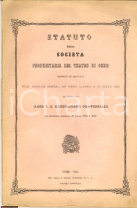 Documento originale, autentico 1856 SocietÃ  Proprietaria TEATRO DI COMO - Statuto 14 pp. 1
