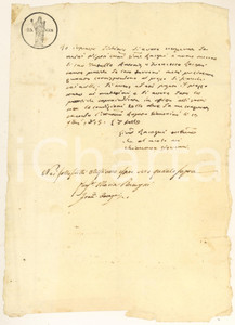 Manoscritto, lettera originale 1815 MILANO Ricevuta Giuseppe Maria RACCAGNI ai nipoti Manoscritto 25 cent. 1