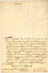 Documento originale, autentico 1784 ALESSANDRIA Conte Antonio CACCIA DI ROMENTINO chiede di fermare un ricorso 1