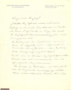 Manoscritto, lettera originale 1937 BERLINO Franz Viktor GRUNFELD  Lettera congresso grafologia 1