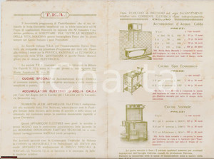 Materiale pubblicitario d’epoca 1930 MILANO Cucine e accumulatori di acqua calda TEA  Pieghevole DANNEGGIATO 1
