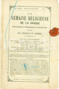 Giornale, rivista storica 1900 CHAMBERY La Semaine Religieuse de la SAVOIE *Pubblicazione anno XX n. 6 1