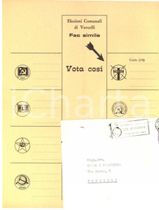 Materiale pubblicitario d’epoca 1965 VERCELLI Facsimile per elezioni comunali PROPAGANDA DEMOCRAZIA CRISTIANA 1