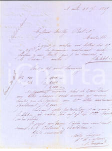 Manoscritto, lettera originale 1869 NANTES F Ditta Théophile DUPUY alla ditta NOILLY PRAT MARSEILLE Vermouth 1