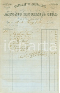 Documento originale, autentico 1904 SESTRI LEVANTE GE Antonio NICOLINI lastre vetro lavori in latta FATTURA 1