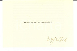 Autografo originale 1930 ca TORINO Biglietto Maria Luisa DI RICALDONE  Ringraziamento Autografo 1