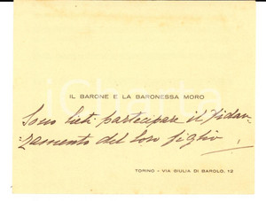 Oggetto da collezione cartaceo 1930 ca TORINO Biglietto per fidanzamento barone Alberto MORO AUTOGRAFO 1